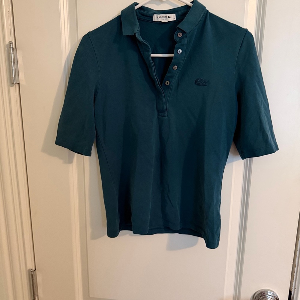 Lacoste Women's Slim Fit Pique Polo Shirt in Teal